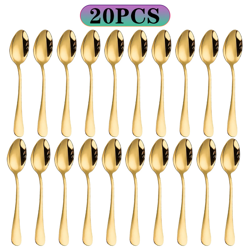 Gold Cutlery Flatware - 6/10/20 Buah Sendok Emas Kecil Baja