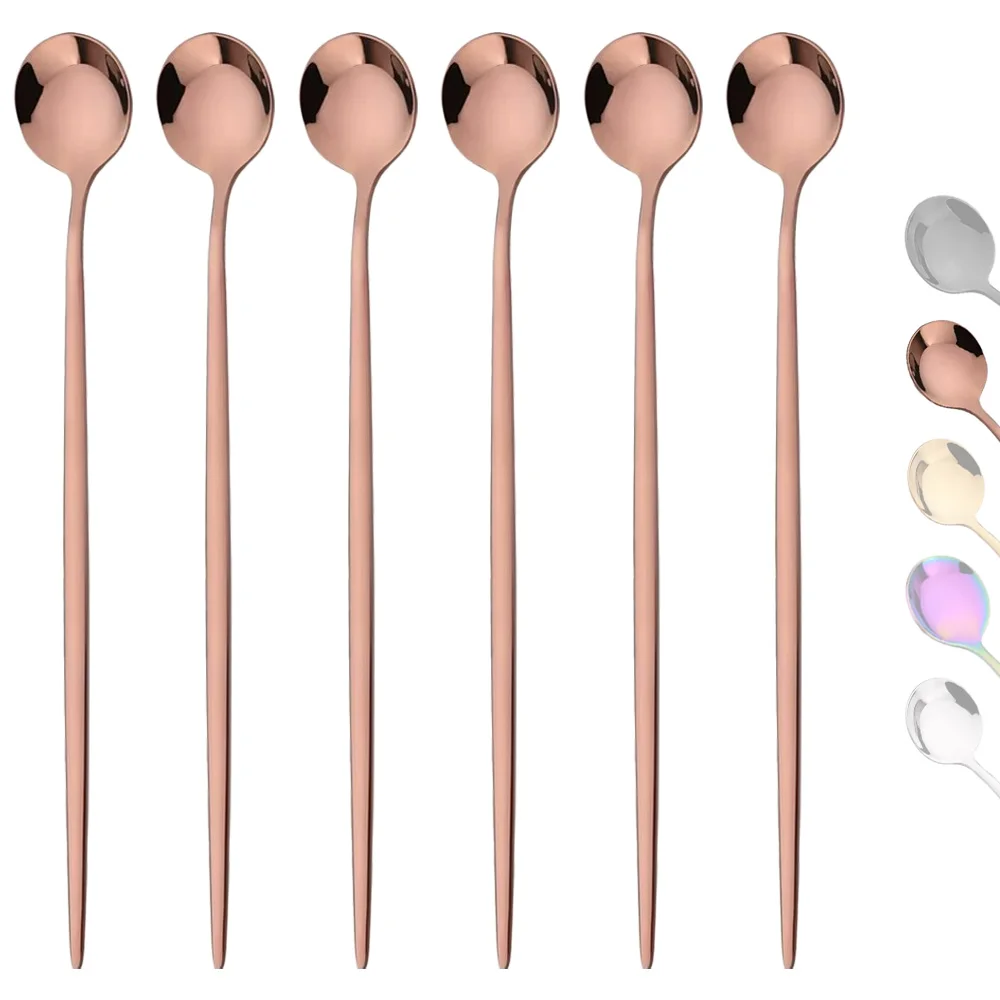 Gold Cutlery Flatware - 6 buah pegangan panjang sendok es