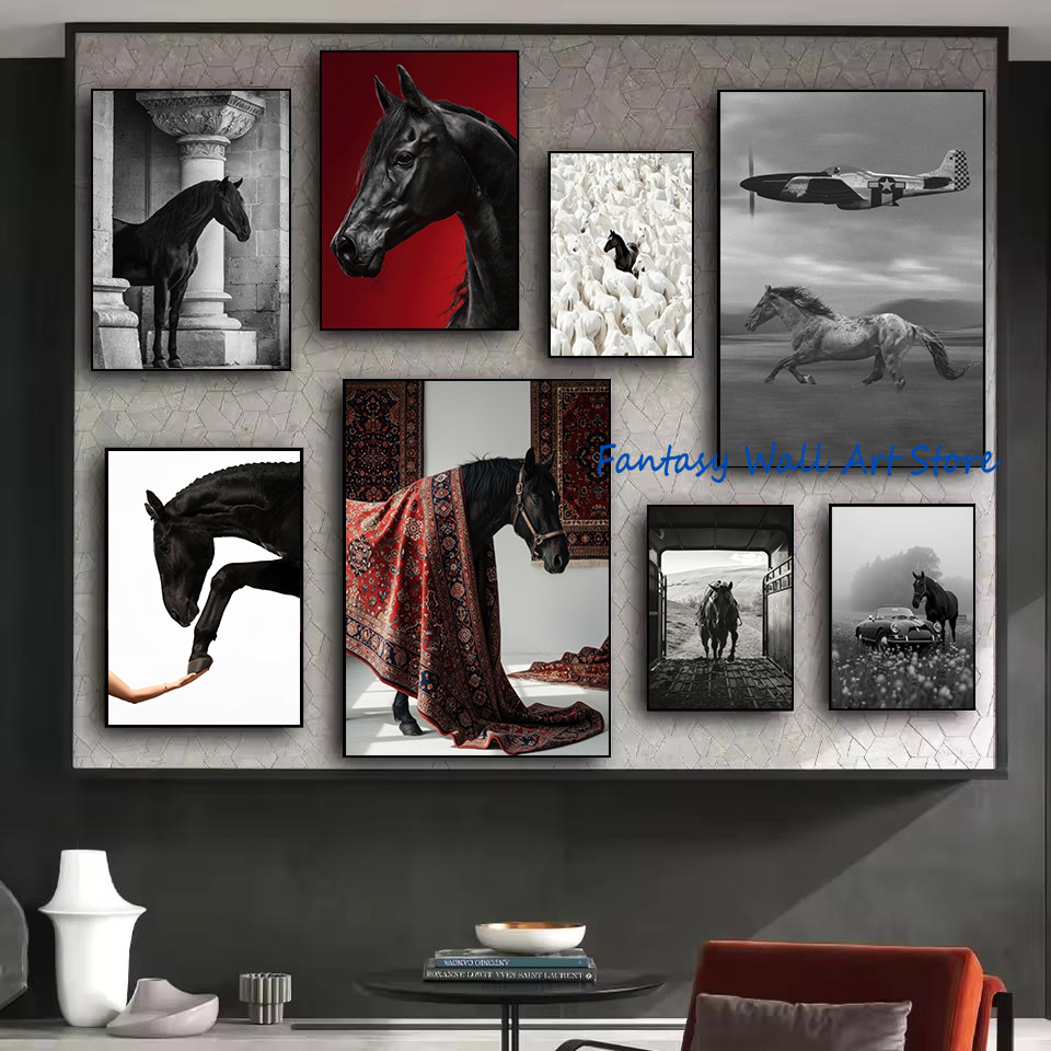 Luxury Lifestyle Picture - Foto Kuda Hitam Seni Dinding Mewah