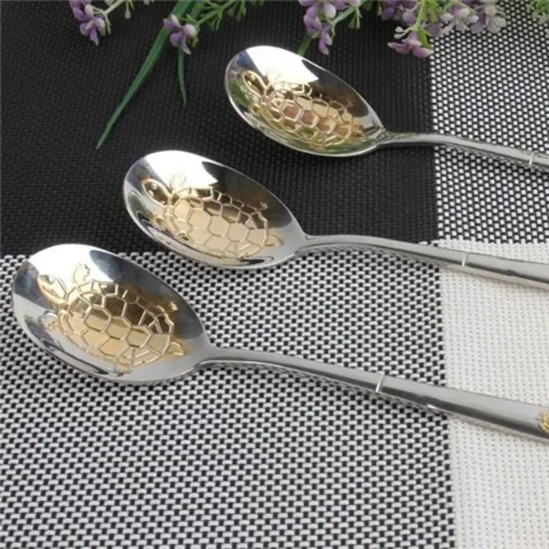 1 buah sendok makan malam kura - Gold Cutlery Flatware ulasan dan harga