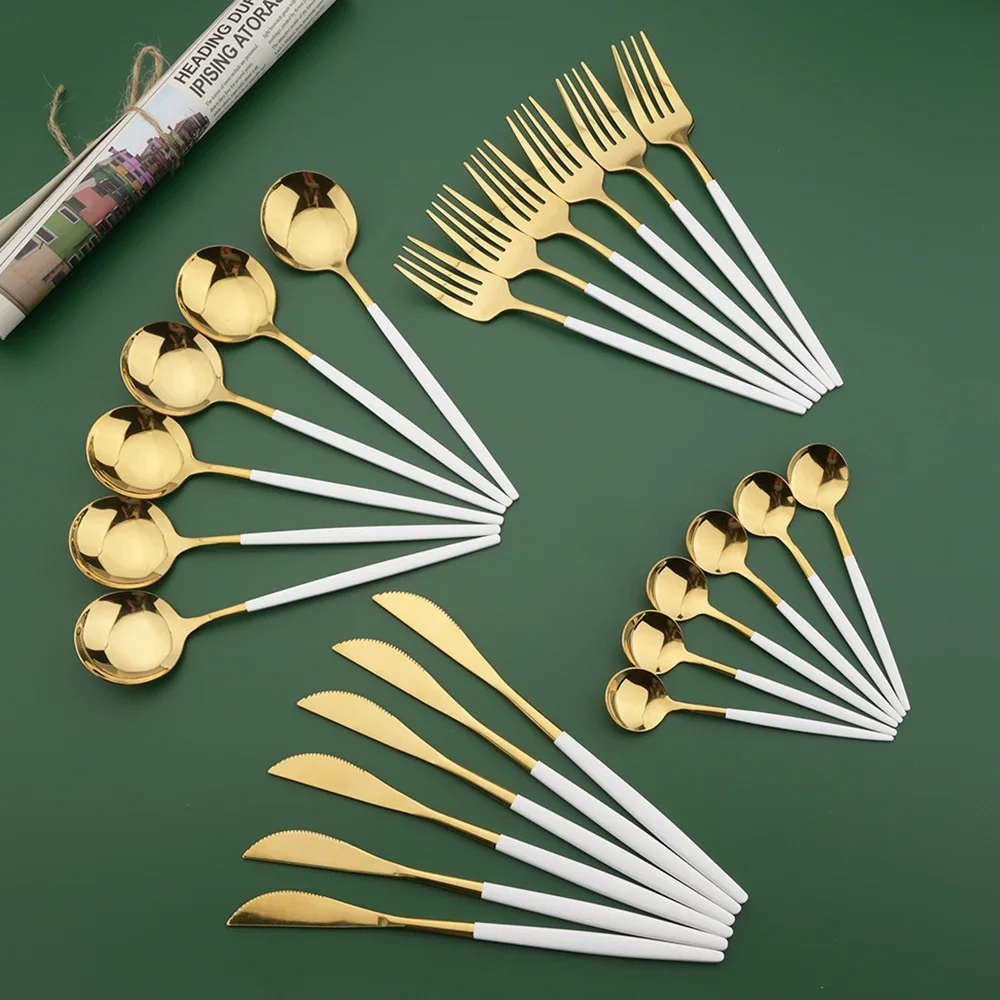16/24/32/48 Buah Set Peralatan - Gold Cutlery Flatware ulasan dan harga