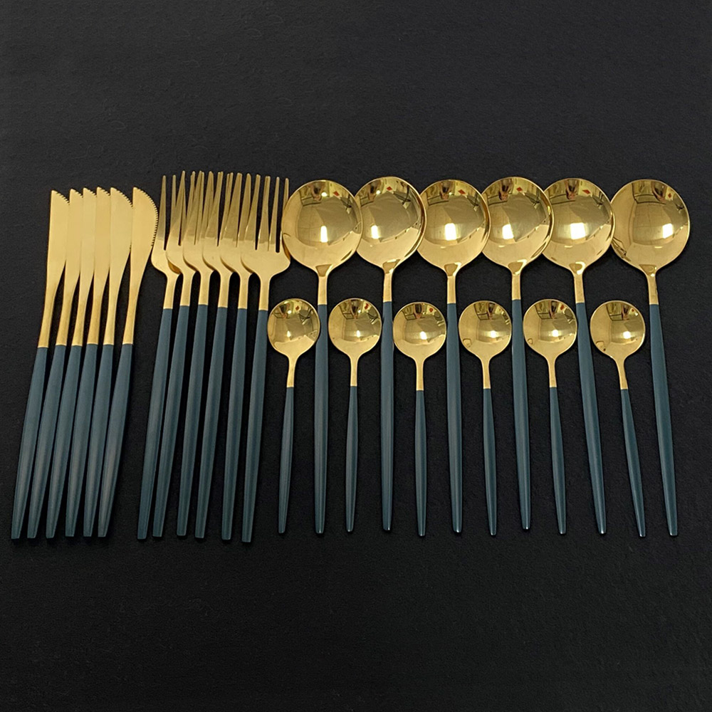24 Buah Set Peralatan Makan Wa - Gold Cutlery Flatware ulasan dan harga
